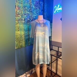 Anthropologie (Saturday & Sunday) Chic Light Blue Midi Bird 🦅 Dress